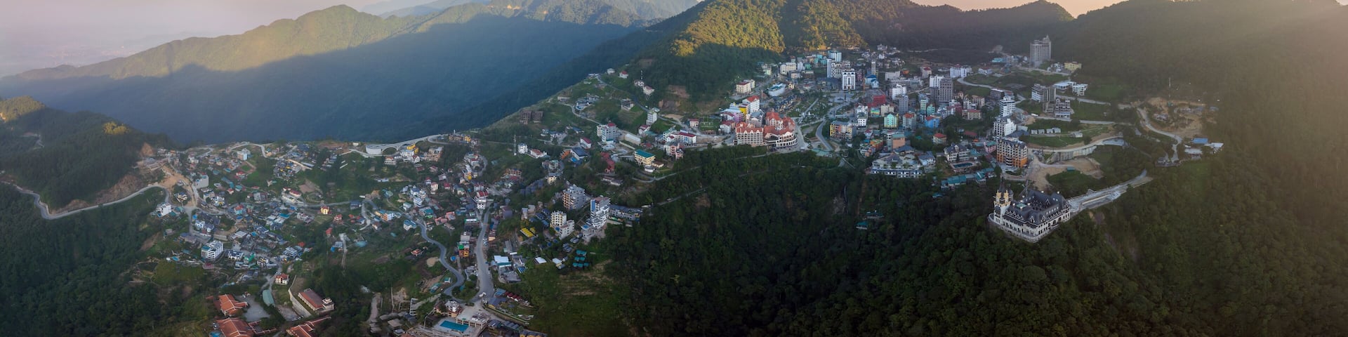 Aerial view of Tam Dao town - travel destination in Vinh Phuc, Vietnam