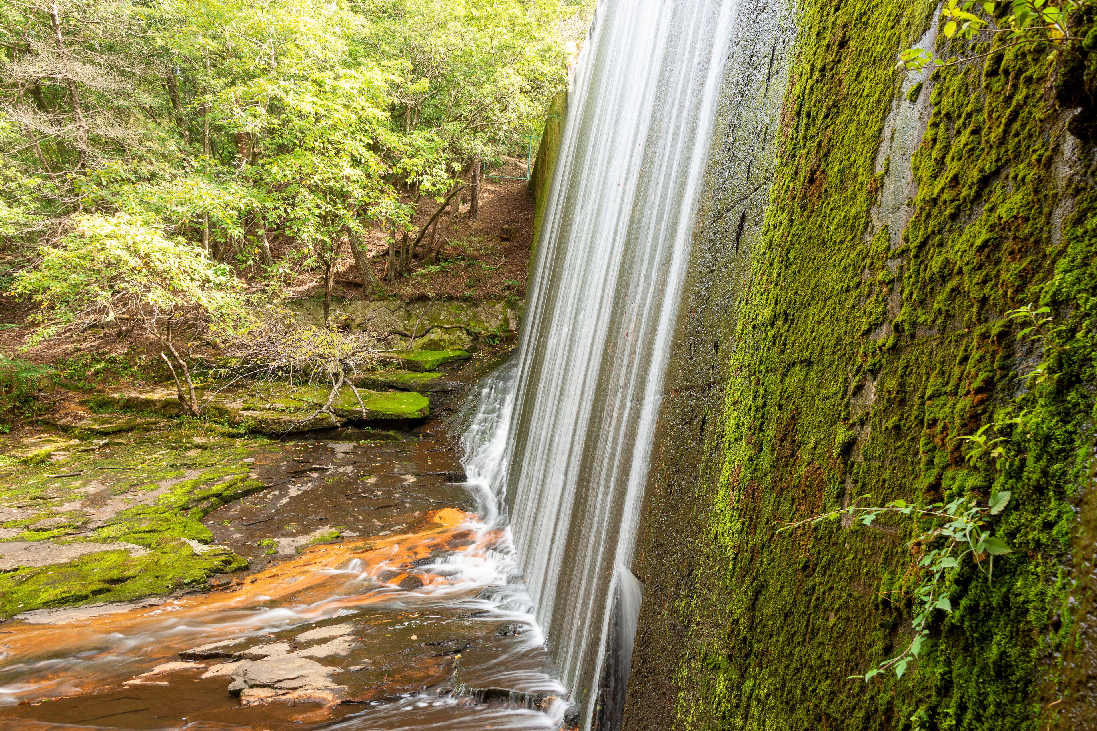 Waterfall from the dam of Tsuten-ko lake in Sonobe, Nantan city, Kyoto, Japan