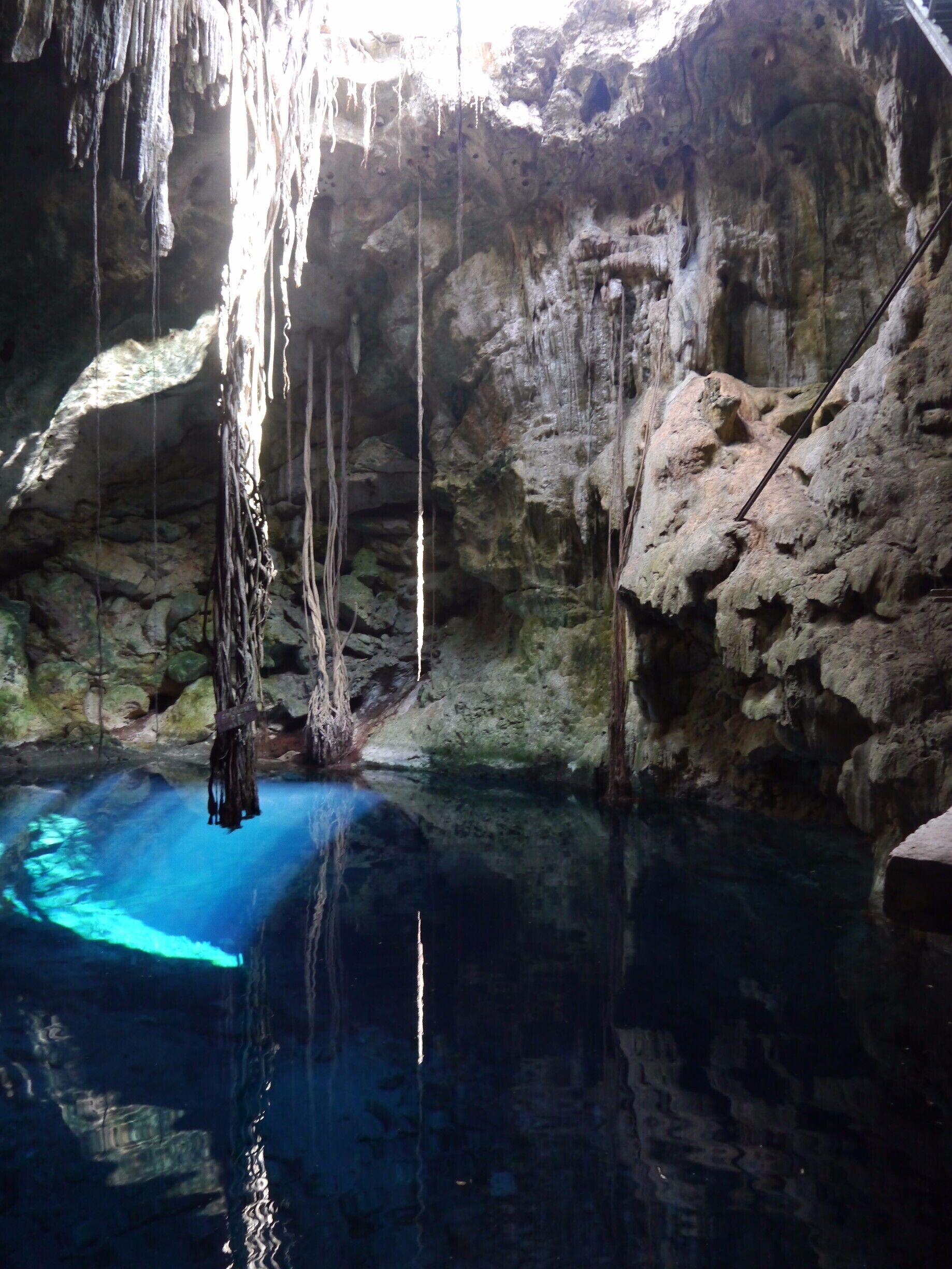 Just outside of the village of Cuzama are the 'Cuzama cenotes'. Arrive in the town and boys on bikes will show you where to go. Their dads will then take you on a horse and cart out into old hacienda grounds and there are 3 cenotes you can then climb down into. They are completely unspoiled and no crowds! The water is crystal clear and beautiful. A great way to spend a day! #troveon #mexico #cuzama 