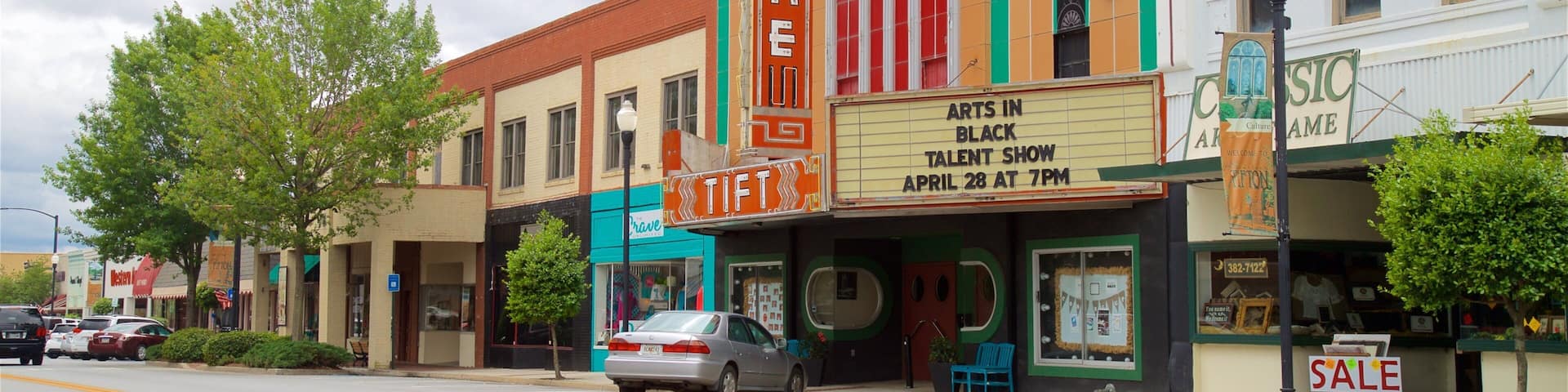Tift Theatre showing signage and theatre scenes
