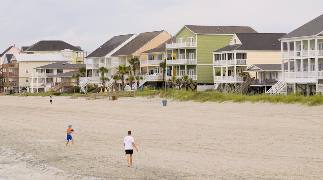 Cherry Grove Pier showing general coastal views, a beach and a coastal town