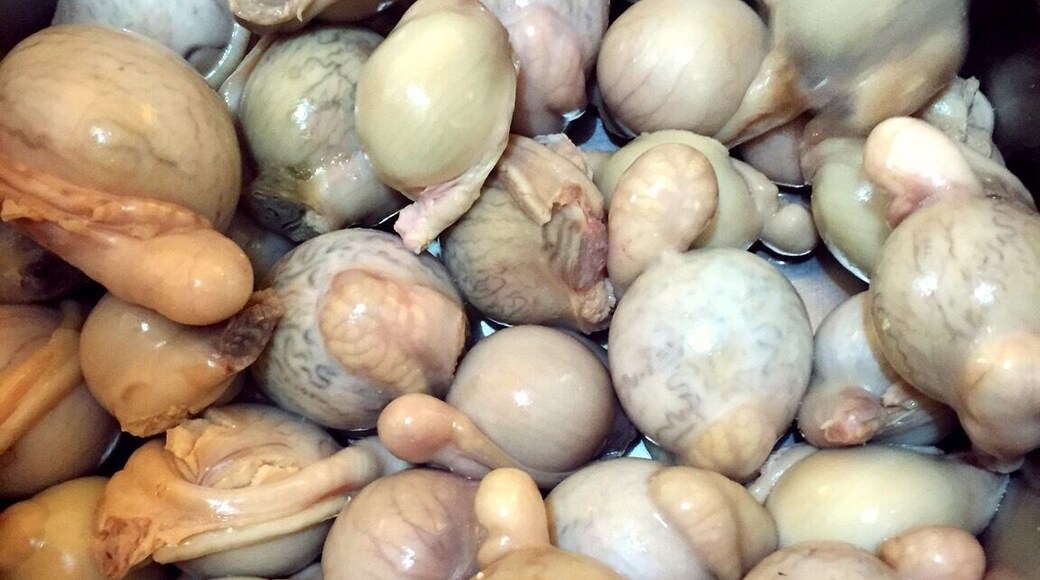 Boiled goat balls for soup. A local delicacy in this city.