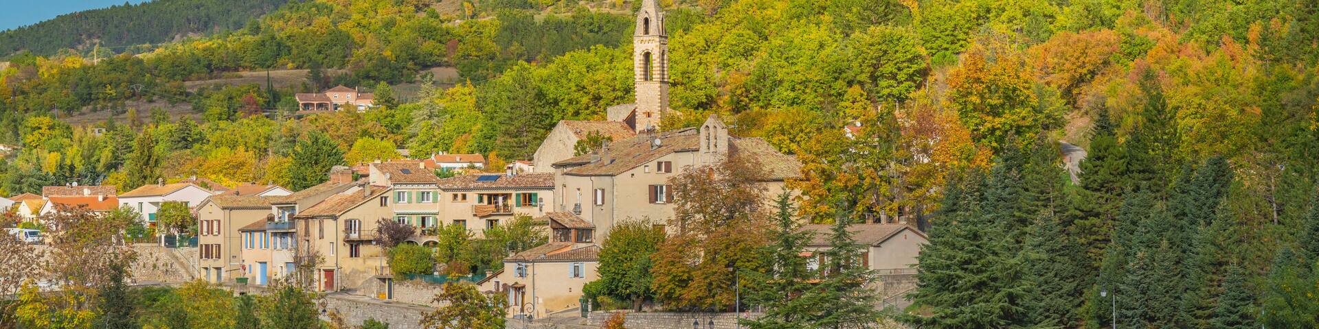 Panorama of the town of Sisteron with a church in the Alpes-de-Haute-Provence department