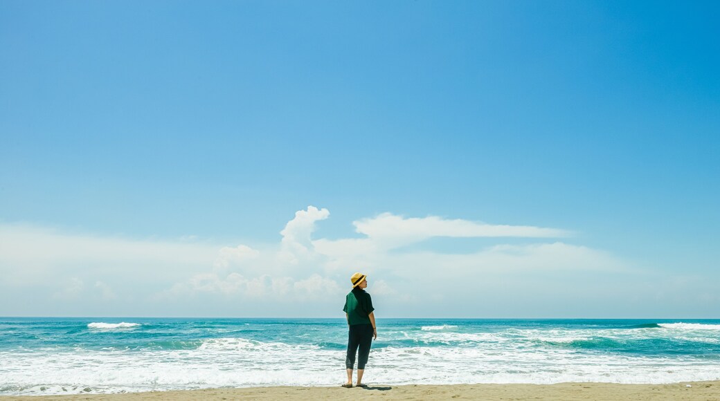 single girl enjoys herself standing on Parangtritis beach, Yogyakarta, Indonesia.