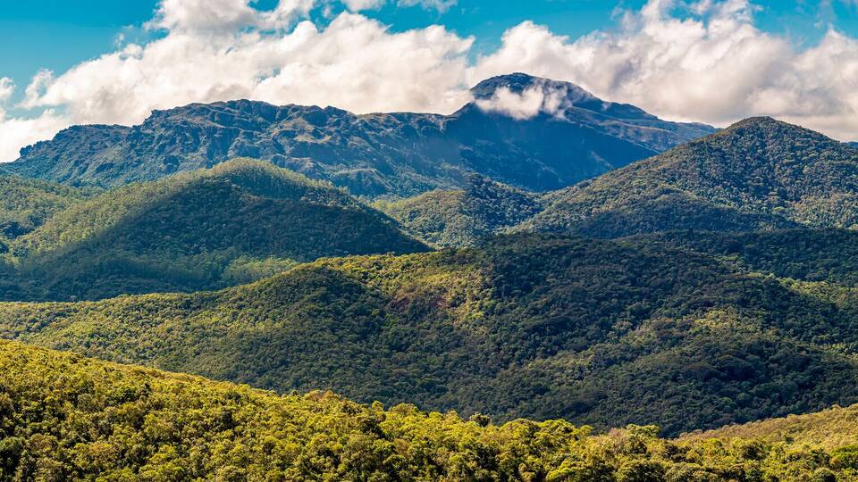 Panoramic photography in Lavras Novas of the hills, mountains, vegetation and relief characteristic of the state of Minas Gerais, Brazil