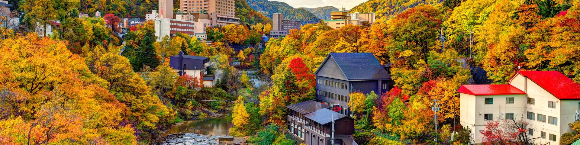 Hot springs resort town of Jozankei, Japan in the fall.