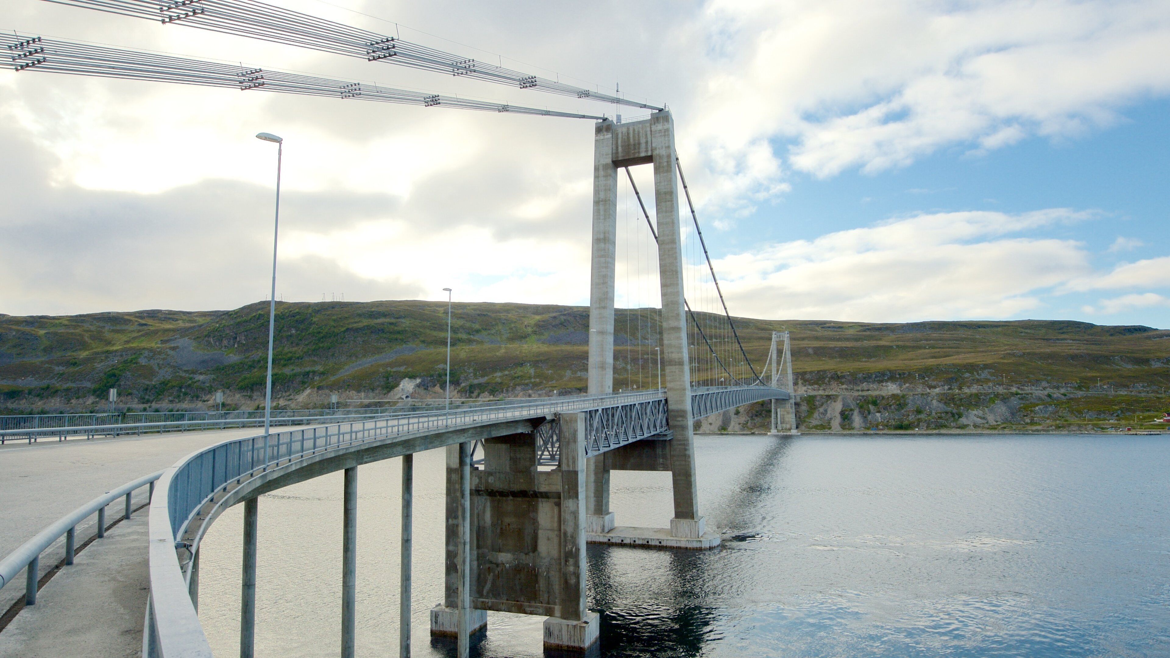Kvalsund Bridge showing a suspension bridge or treetop walkway