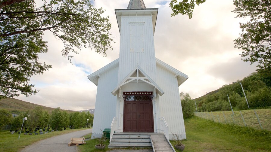 Kvalsund Church showing religious elements and a church or cathedral