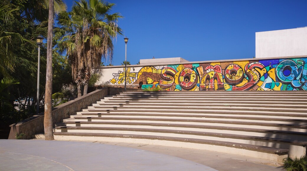 Los Pinos Park which includes outdoor art