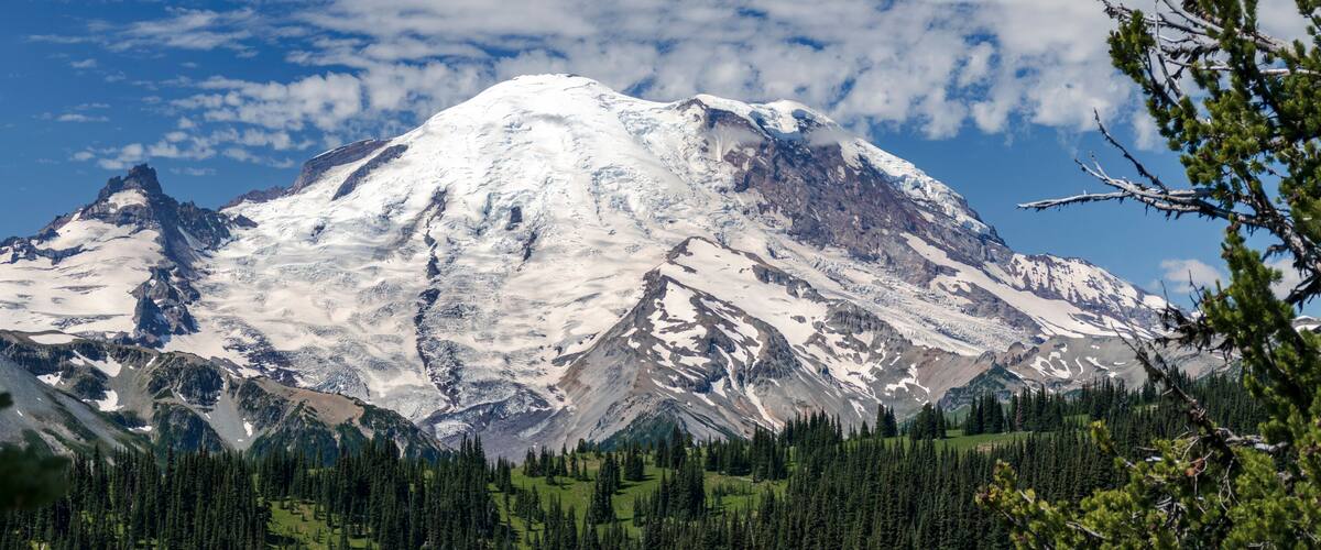Summer Panorama of World Famous Mt Rainier Glaciers