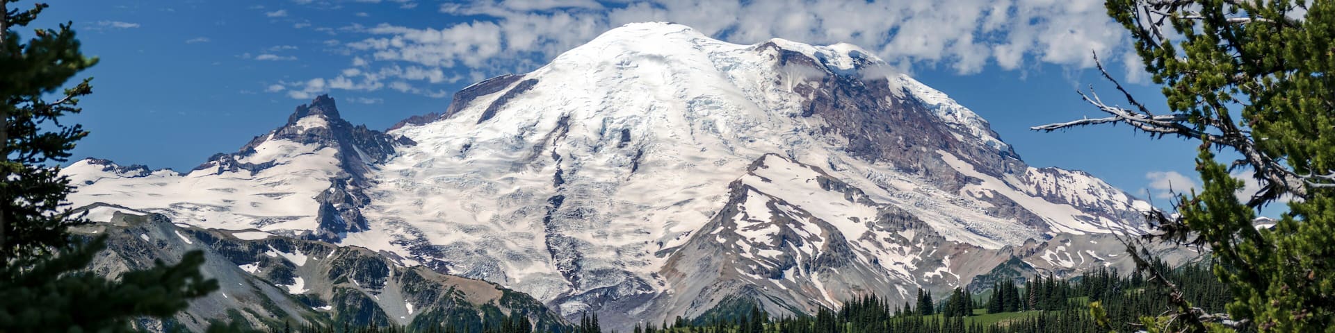 Summer Panorama of World Famous Mt Rainier Glaciers