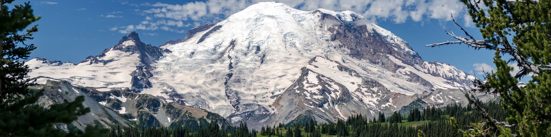 Summer Panorama of World Famous Mt Rainier Glaciers