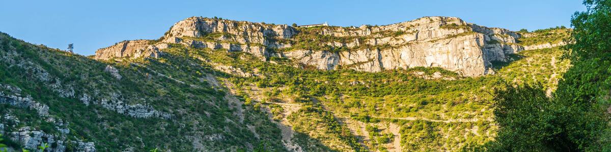 La Baume Auriol belvedere, overlooking the Navacelles circus, in Hérault in Occitanie, France