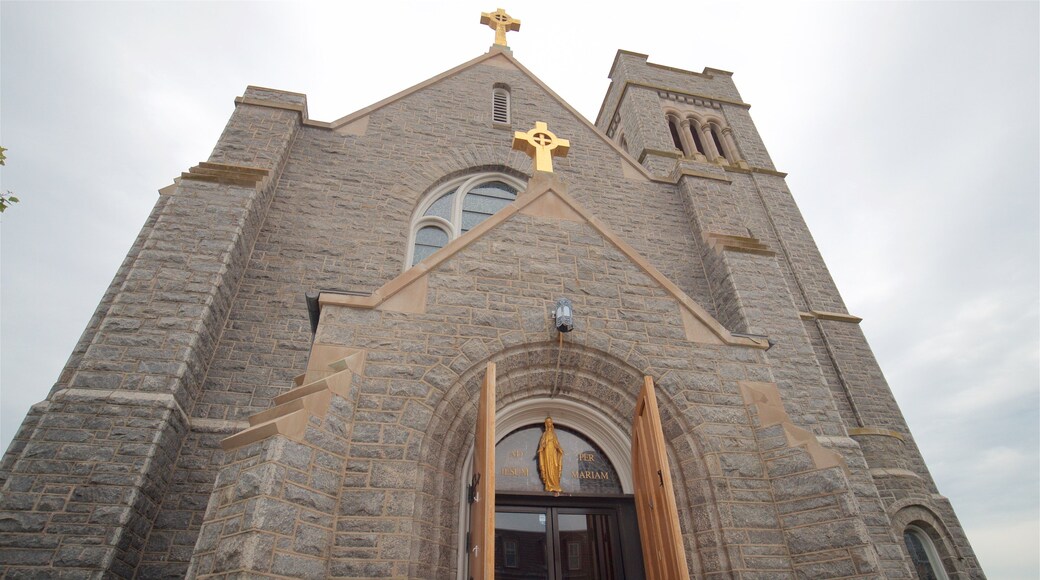 Washington Street Mall showing heritage architecture and a church or cathedral