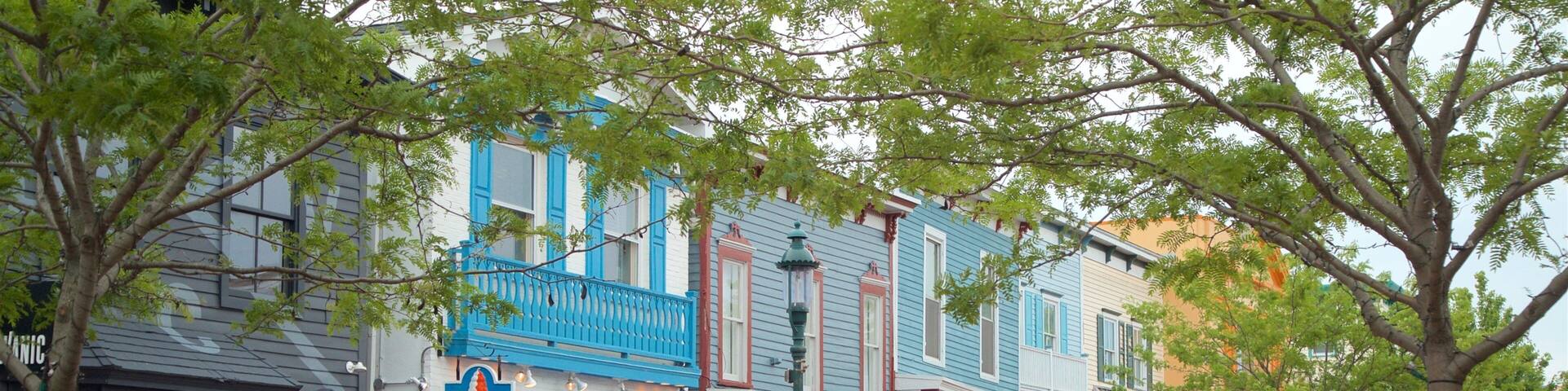 Washington Street Mall showing street scenes and a small town or village