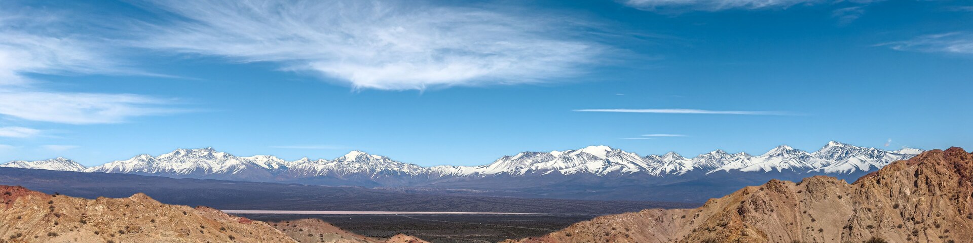 Panoramic view of the Ansilta Mountain Range and the Pampa del Leoncito, San Juan