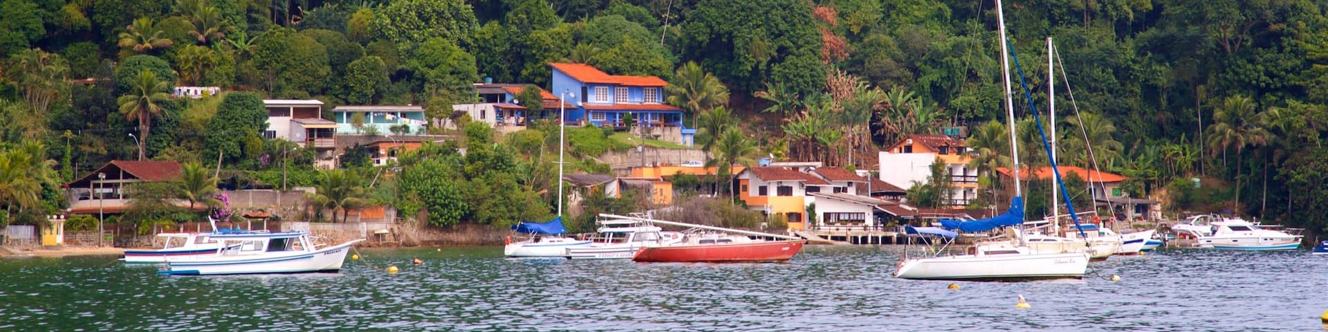 Biscaia Beach featuring a coastal town and a bay or harbor