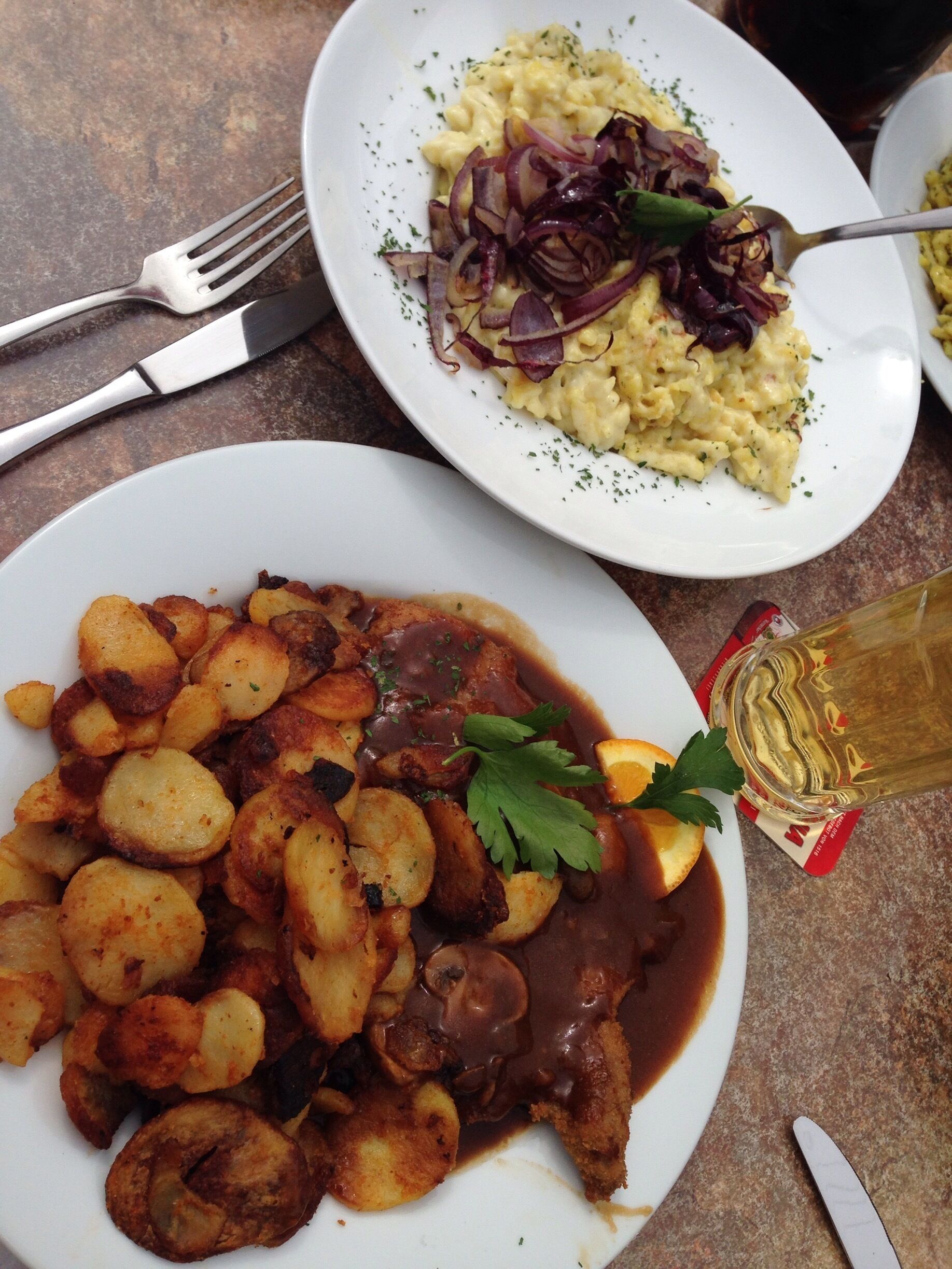 German food! Yum! And in HUGE portions. They have a big patio outside which is a great place to sit when the weather is decent.