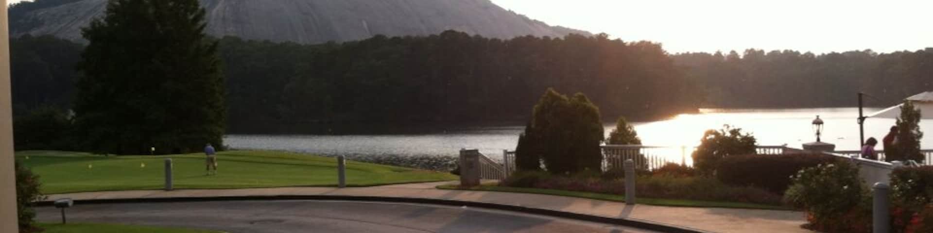 View from the golf club restaurant of beautiful stone mountain