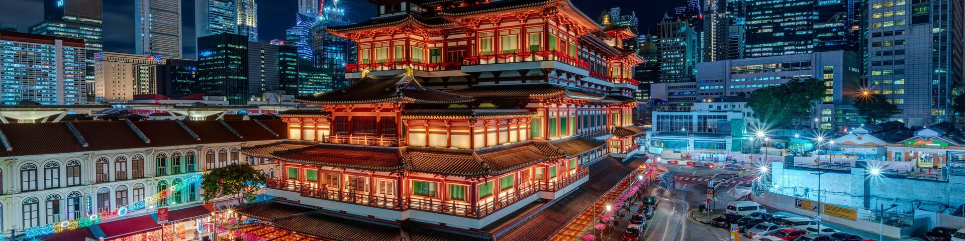Bird view of Buddha Tooth Relic Temple & Museum at night