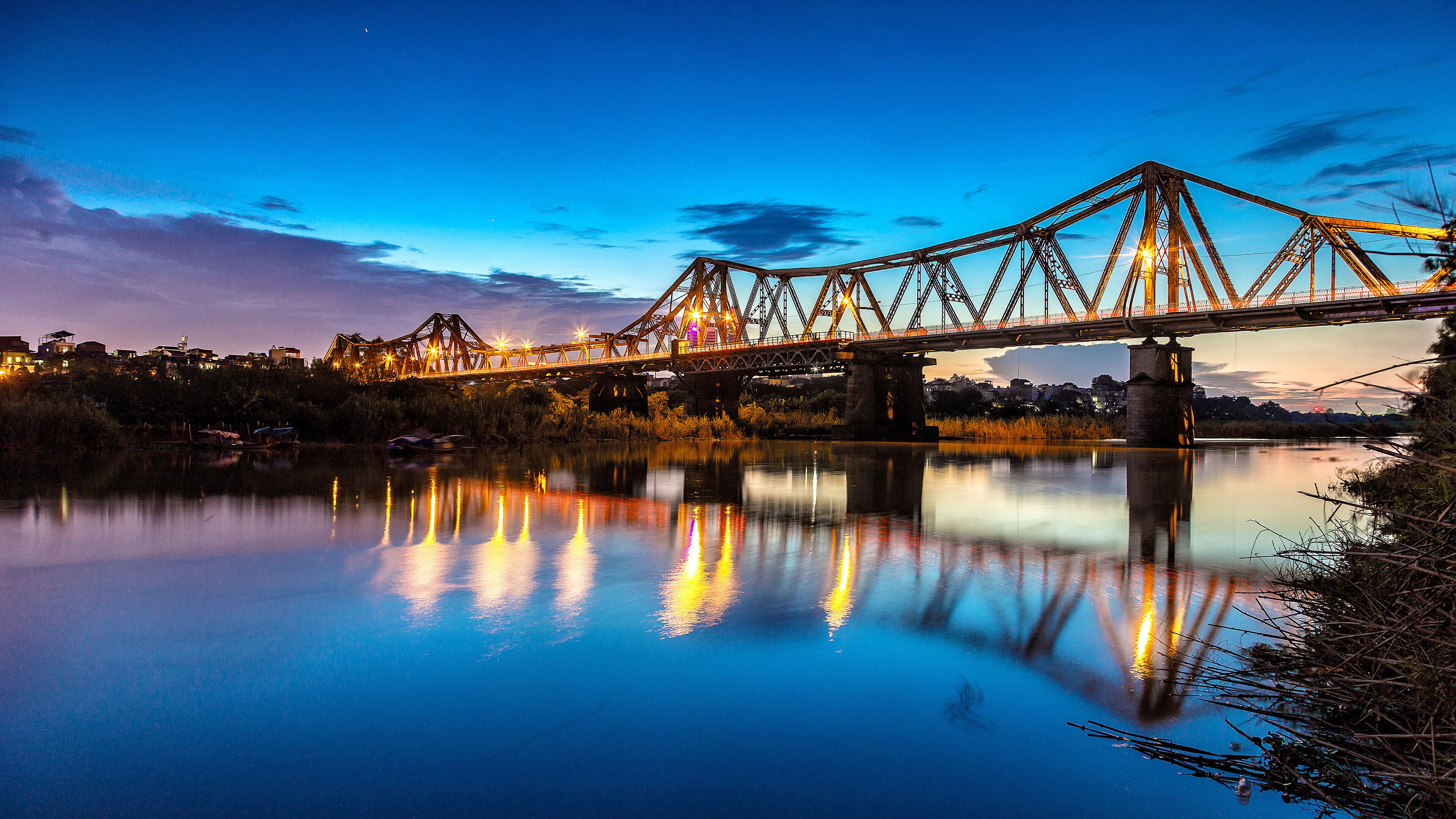 Long Bien Bridge at night