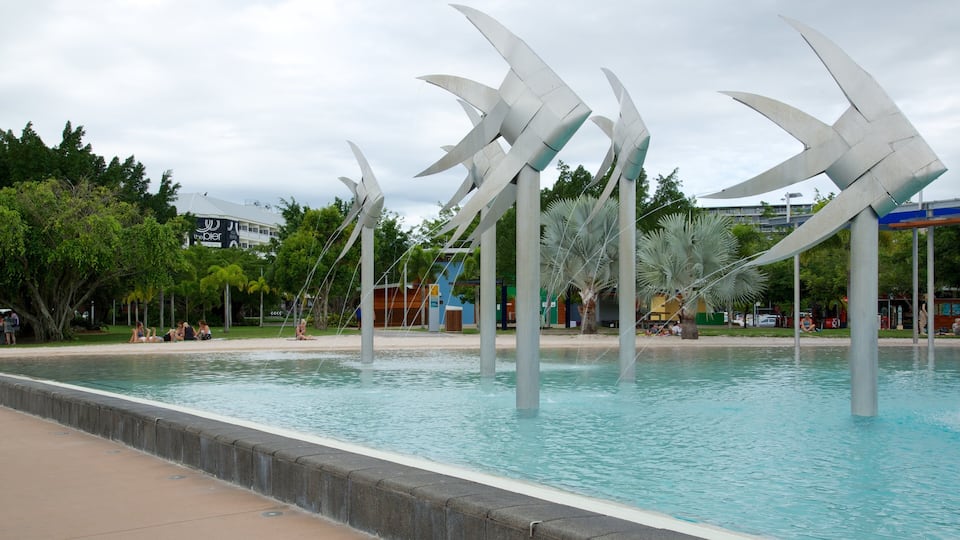 Cairns Central Business District which includes a pool, a fountain and outdoor art