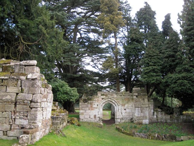 Fragments of cloisters, Wroxall Abbey Together with the north aisle of the abbey, now Wroxall church, this is all that remains of the 12th century Benedictine nunnery at Wroxalla picturesque feature of the Victorian gardens.
