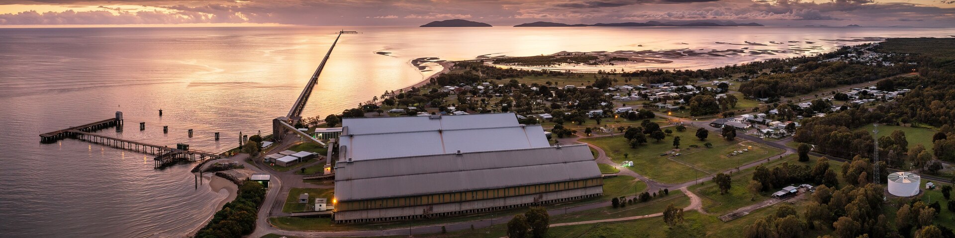 Sunrise view of the famous 6km long sugar cane jetty at Lucinda in Far North Queensland, Australia