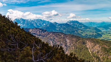 High resolution stitched alpine summer panorama at paraglider paradise Koessen, Kitzbuehel, Tyrol, Austria