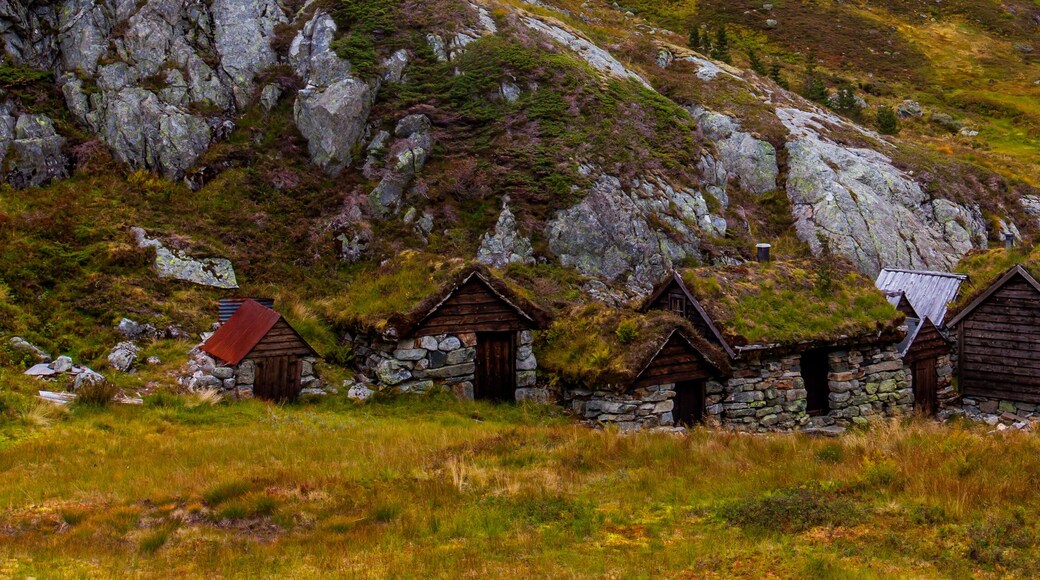 Cabin high in the mountains in Rosendal Norway. Hiking trip Bjørndalstraversen.