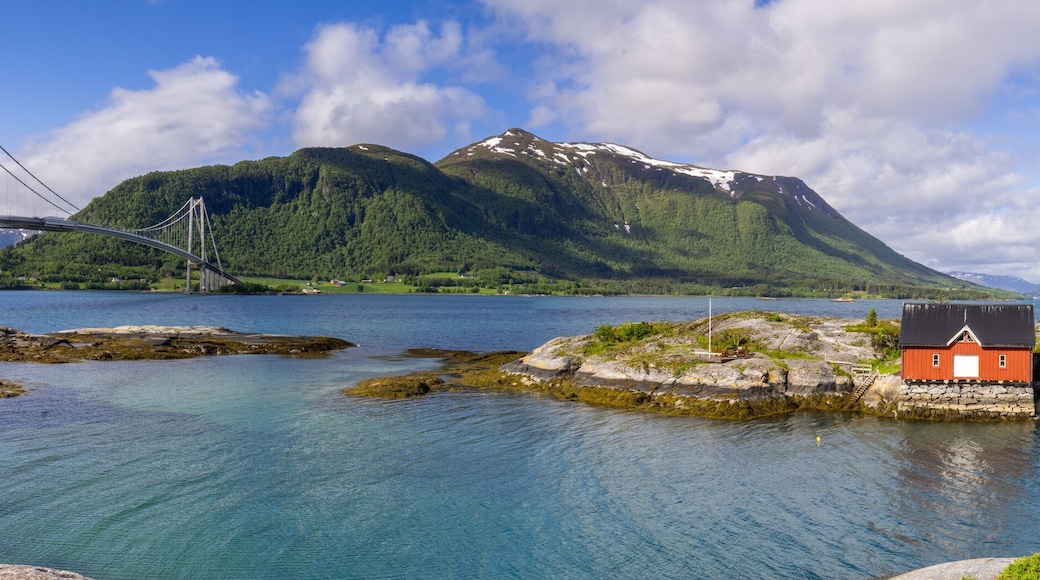 The Gjemnessund Bridge, Gjemnessundbrua a suspension bridge that crosses the Gjemnessundet strait between the mainland and the island of Bergsoya in the municipality of Gjemnes in Møre og Romsdal