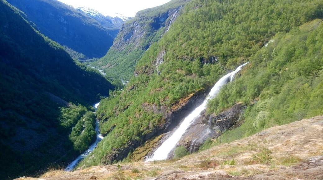 View from Hagabo, Avdalen, The valley is Utladalen (-valley), waterfall is Avdalsfossen