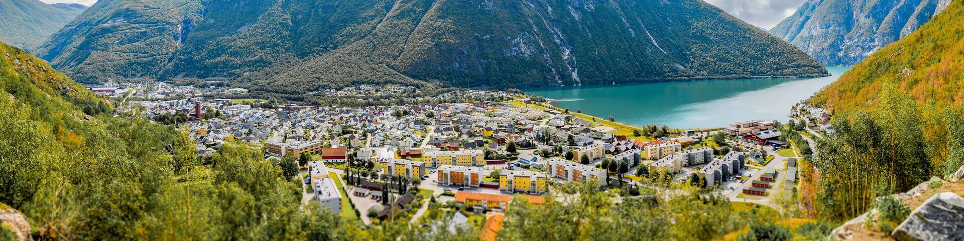 The view of the city of Øvre Årdal in Norway, Europe