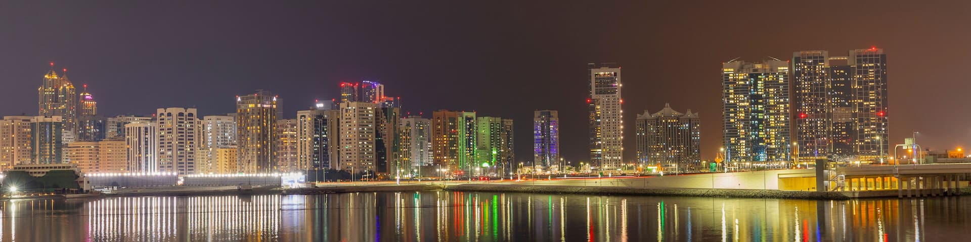 Night time cityscape of the Al Maryah district of Abu Dhabi, United Arab Emirates