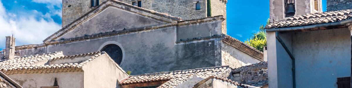 France, Drome, The Provencal Baronnies Regional Natural Park, Mollans-sur-Ouveze, the church and the dungeon of the old castle and (18th century)