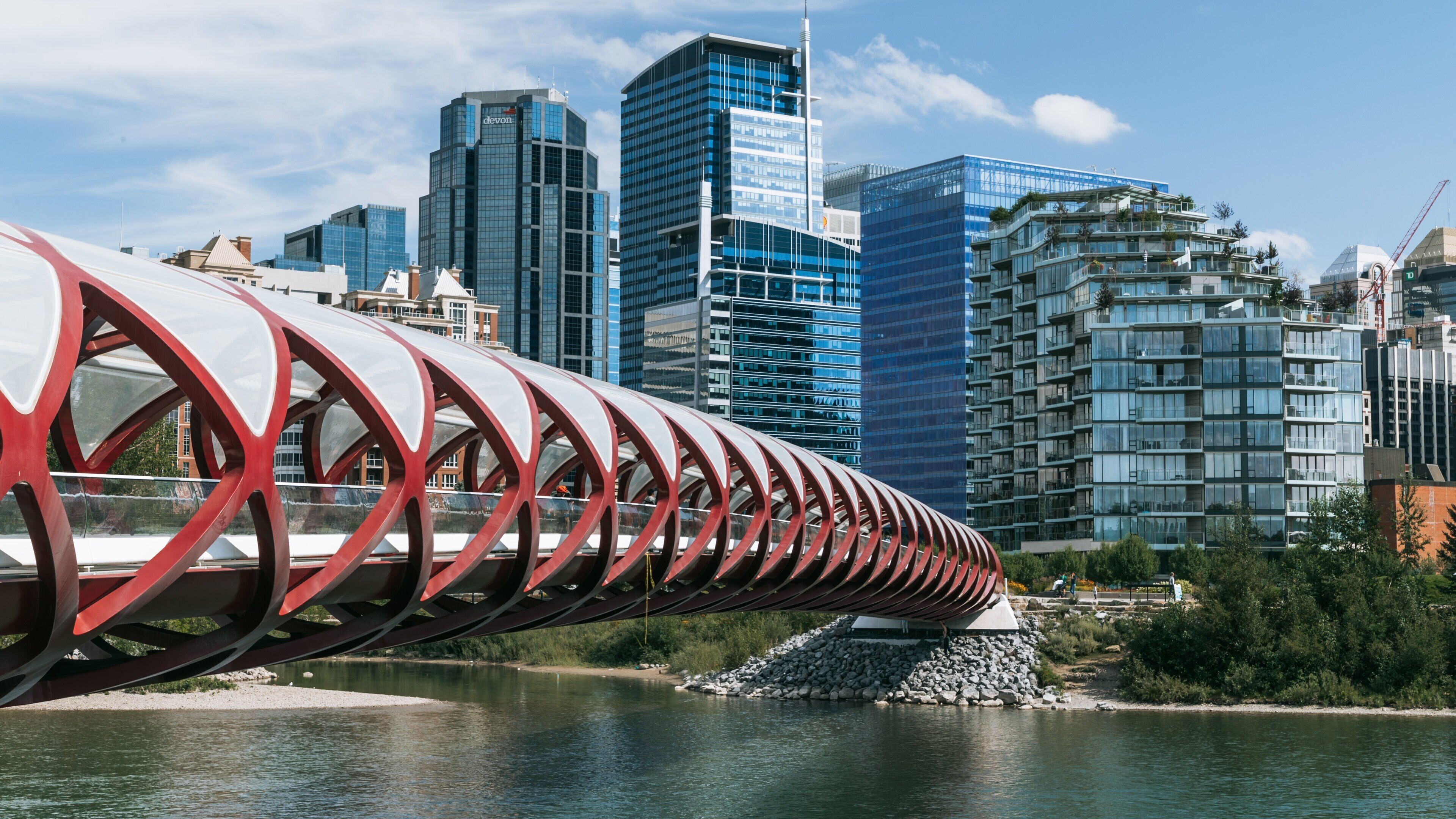 Peace Bridge showing a city, a river or creek and a bridge