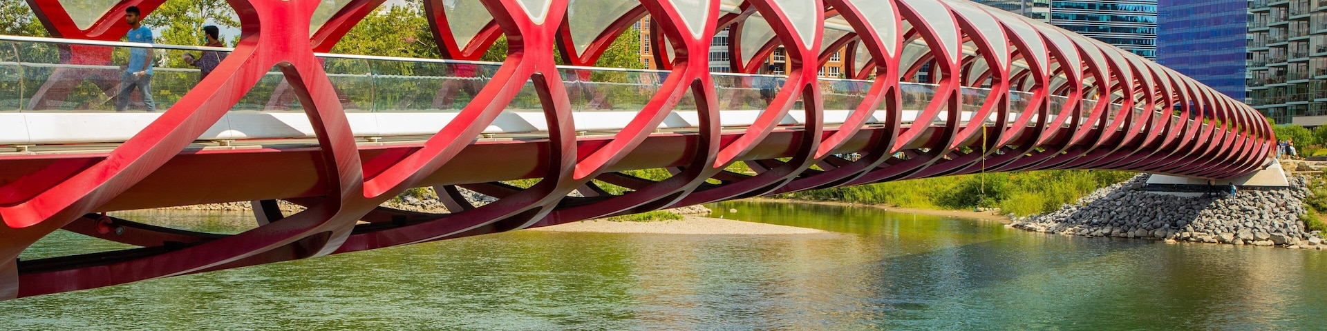 Peace Bridge showing boating, a river or creek and a bridge