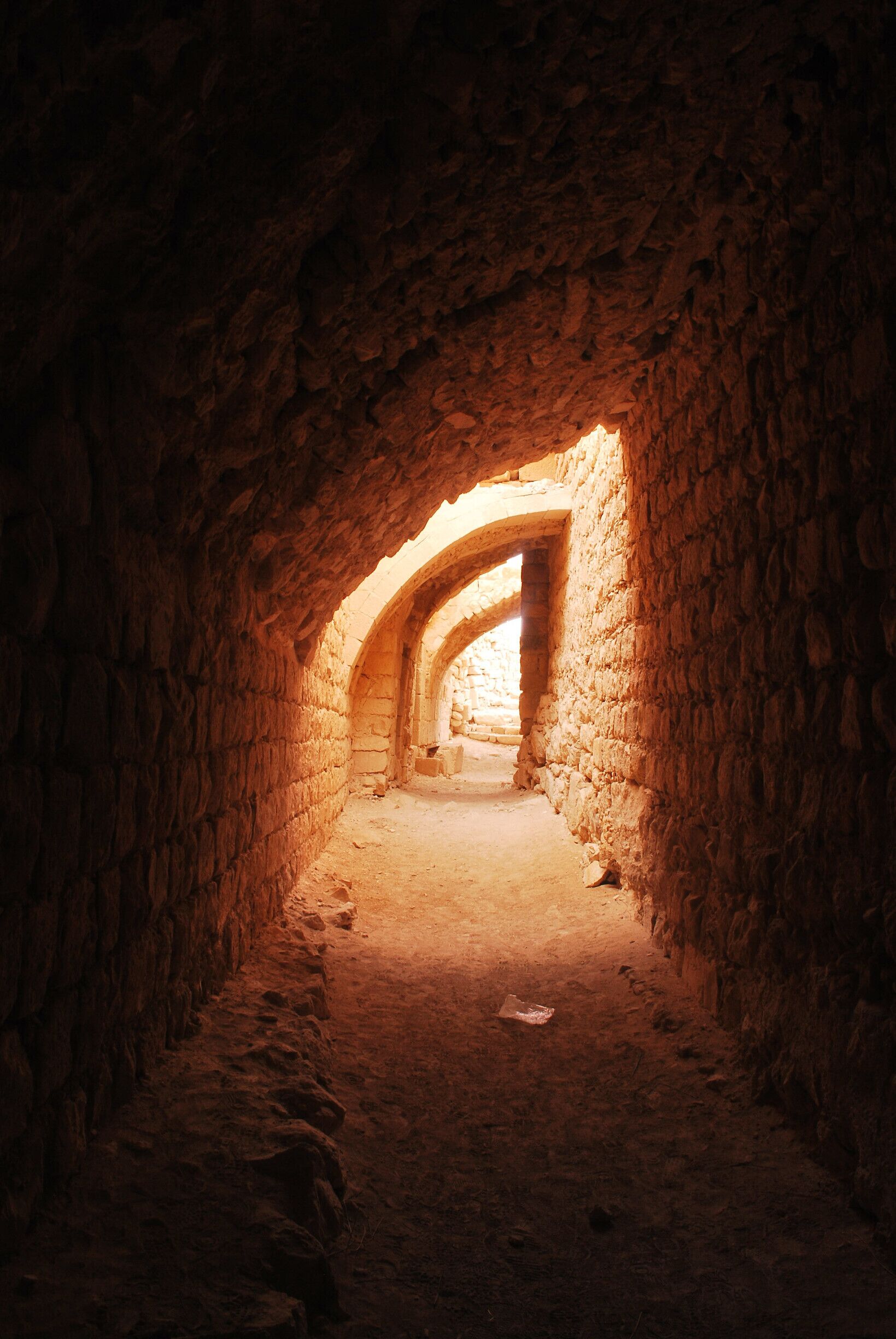 Ruin Palace Corridor, This palace is nestle on the way between petra and amman jordan, our driver invited us to visit one of  his uncle who live in a cave and on the way we found this old palace fortress and we access it for free.... 