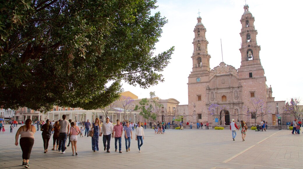 Catedral de Aguascalientes som visar ett torg, historisk arkitektur och en kyrka eller katedral