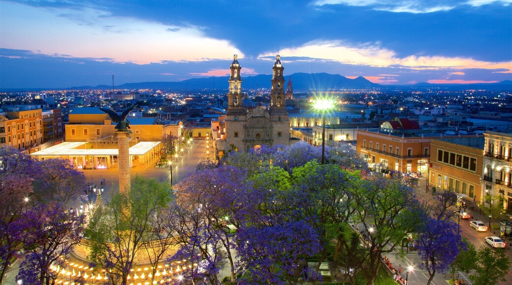Catedral de Aguascalientes som inkluderar nattliv, ett monument och en trÀdgÄrd