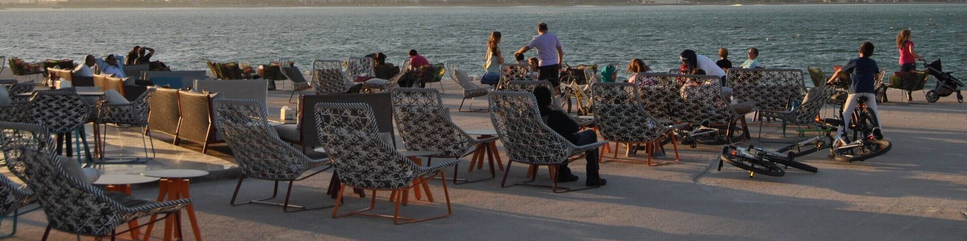Tucked away behind the Museum of Islamic Art, this stylish outdoor café is the perfect spot to watch the sun set and the skyscrapers light up the sky.