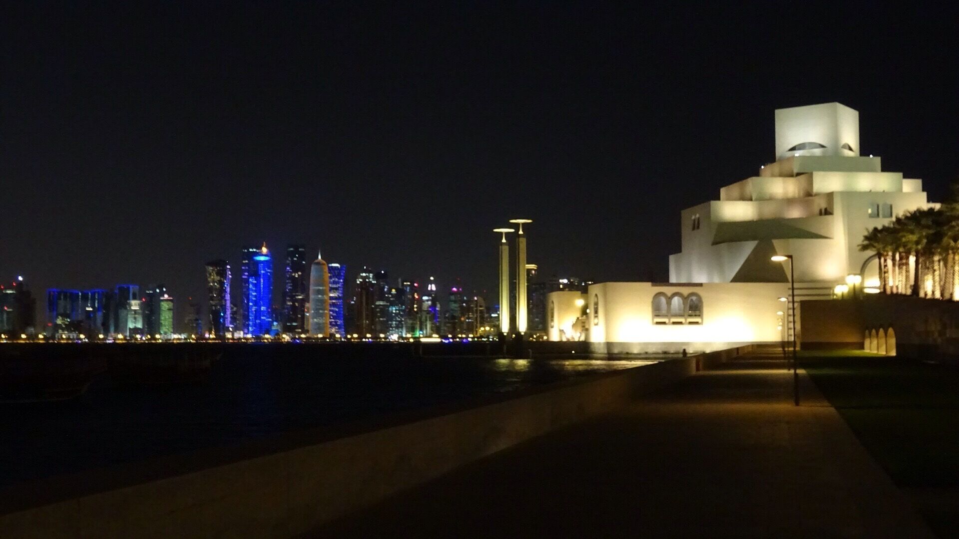 Evening shot of the Museum of Islamic Arts, Doha, Qatar.