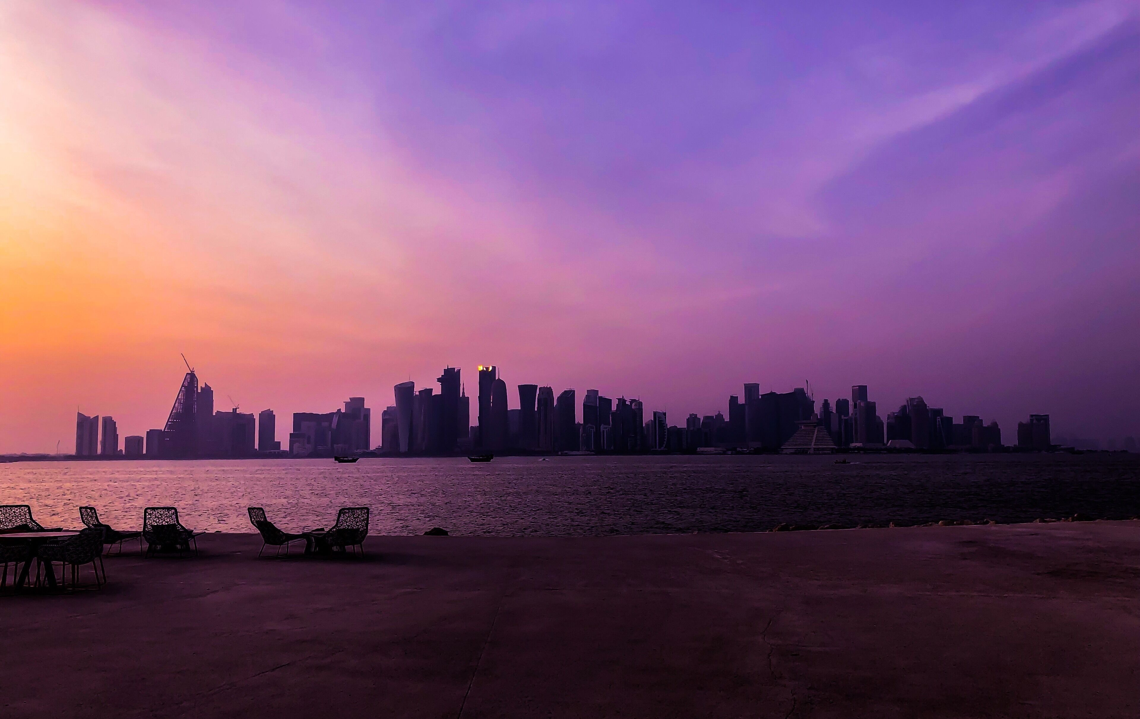 Driving along Doha Corniche and enjoying the view of it’s skyline from the other side of the bay.