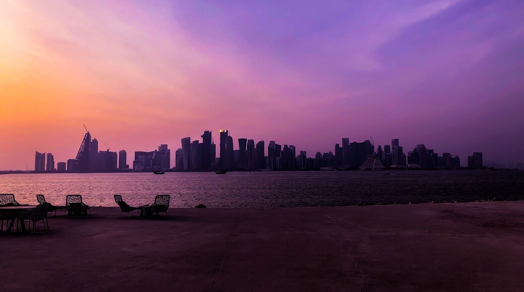 Driving along Doha Corniche and enjoying the view of it’s skyline from the other side of the bay.