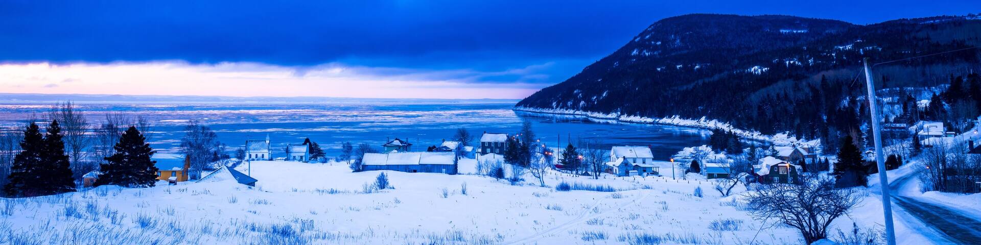 Charlevoix, the small village of Port-au-Persil, pitoresque between hills and St. Lawrence River.