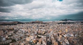 Aerial view of Athens Greece downtown with cloudy weather at autumn.