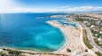 Aerial view of the popular Glyfada coast, south Athens suburb, Greece, with beaches, marinas and turquoise sea