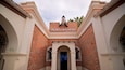 The entrance to Museo de la Ballena with a large whale sculpture above the entrance.