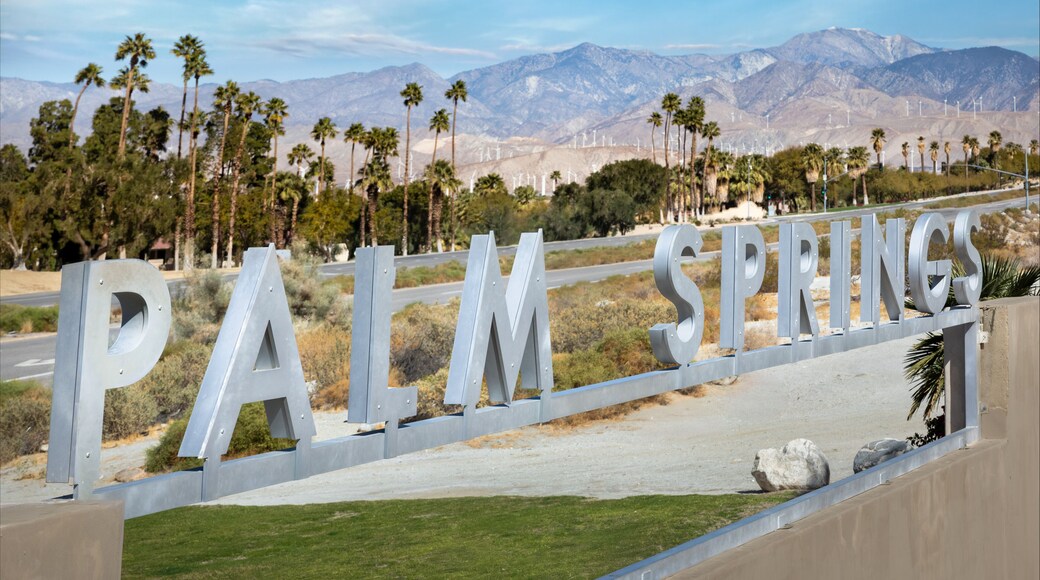 Palm Springs California Sign along North Palm Canyon Drive welcomes visitors to this historic city