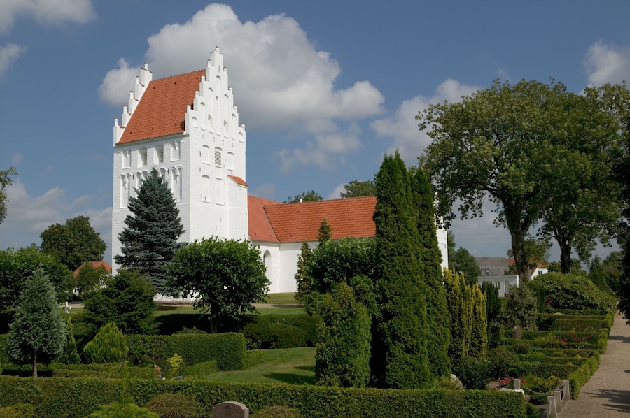 A typical village church in Haarby Fyn Denmark